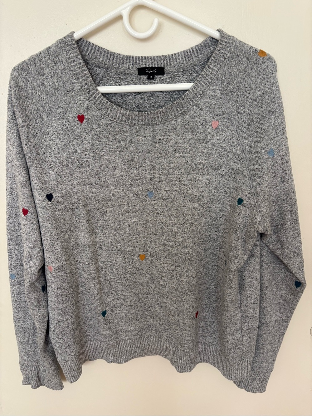 Rails Mika Grey Heart Embroidered Crewneck Sweater